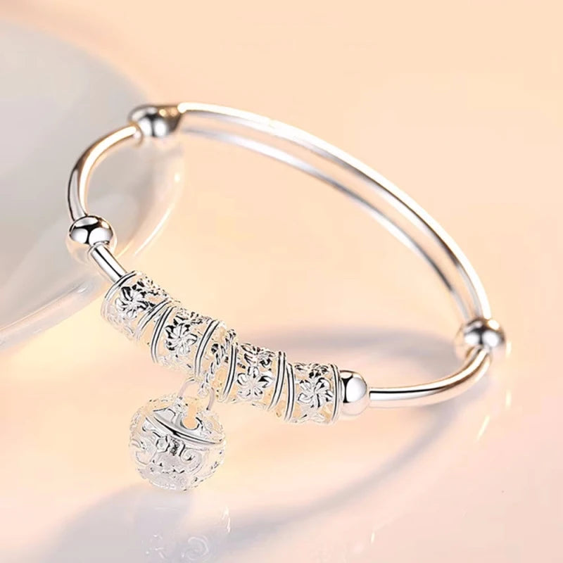 925 Silver color Adjustable Bell Bangle Bracelet.