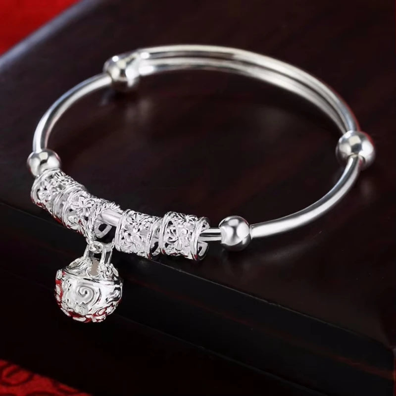 925 Silver color Adjustable Bell Bangle Bracelet.