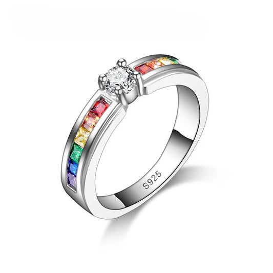 Rainbow Cubic Zirconia Ring –  Sterling Silver COLOR
