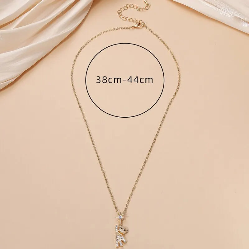 Charming Bear Pendant Necklace with Zirconia