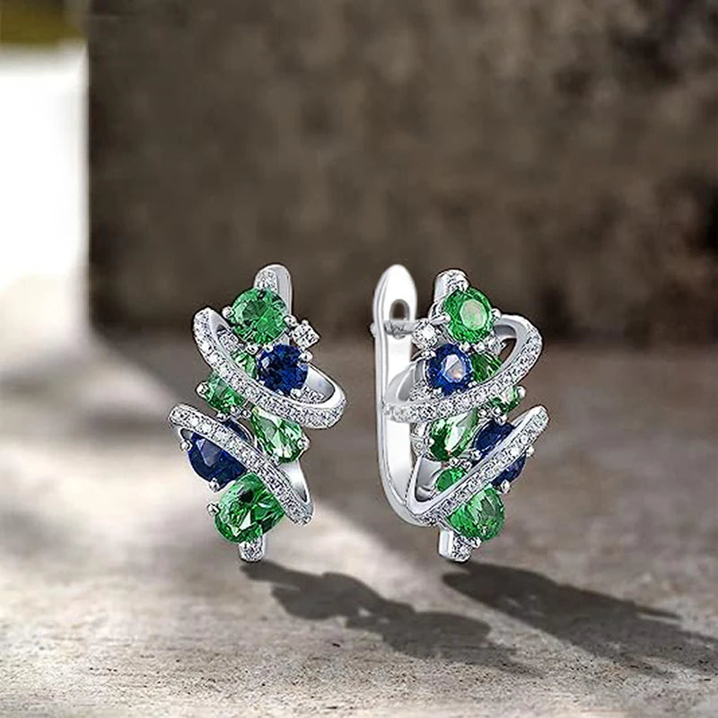 Green/Blue Cubic Zirconia Hoop Earrings for Women