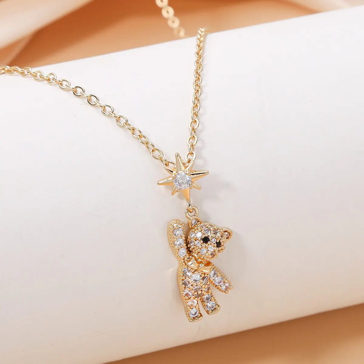 Charming Bear Pendant Necklace with Zirconia