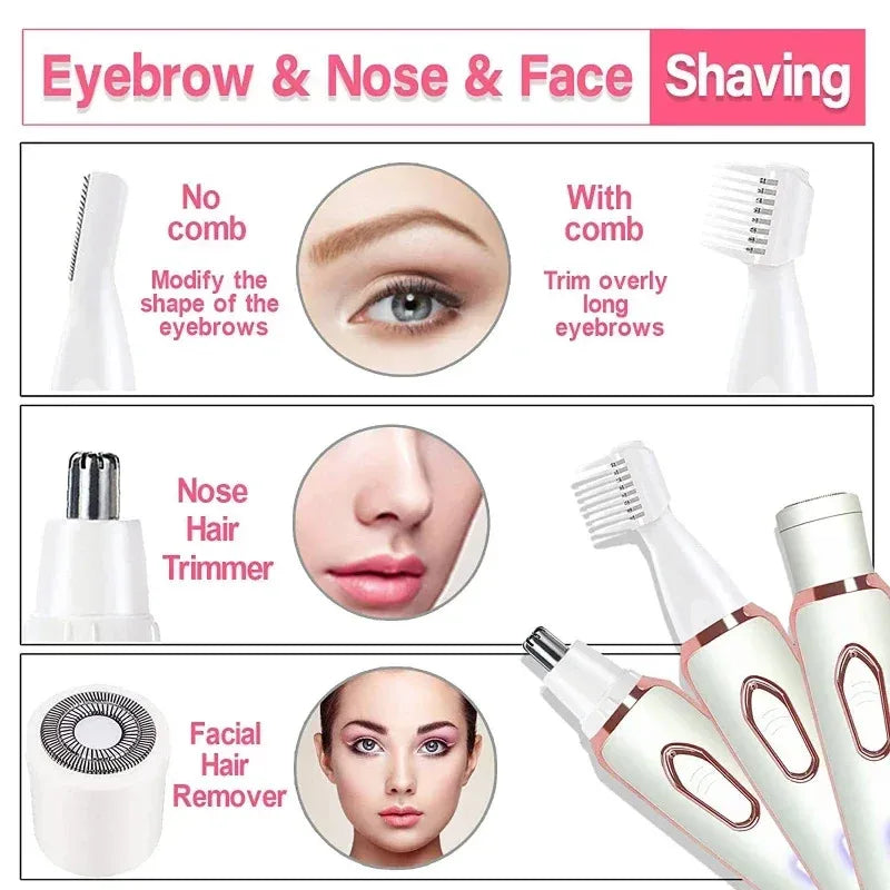 Depiladora Eléctrica 4 en 1 para Rostro, Cuerpo y Bikini