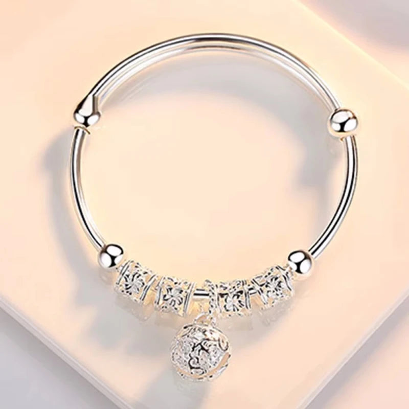 925 Silver color Adjustable Bell Bangle Bracelet.
