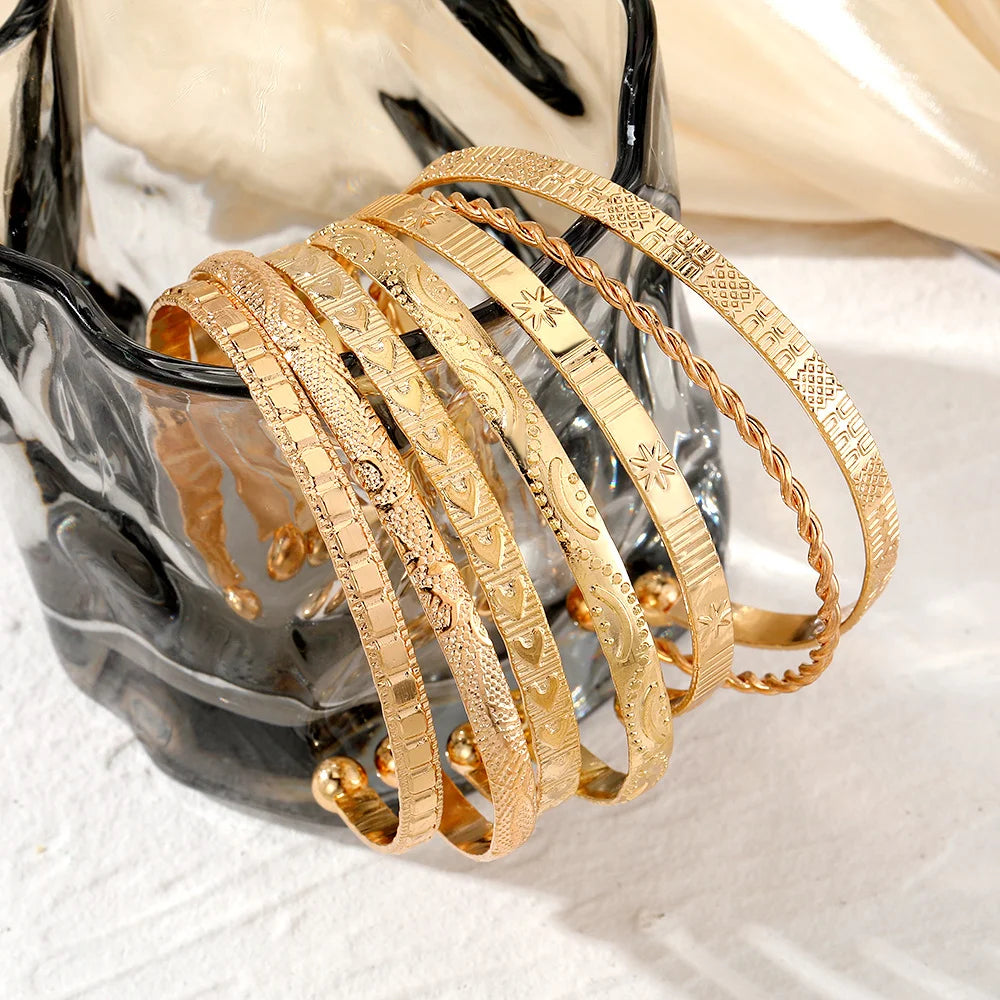 7-Piece Punk Gold Bracelets Set for