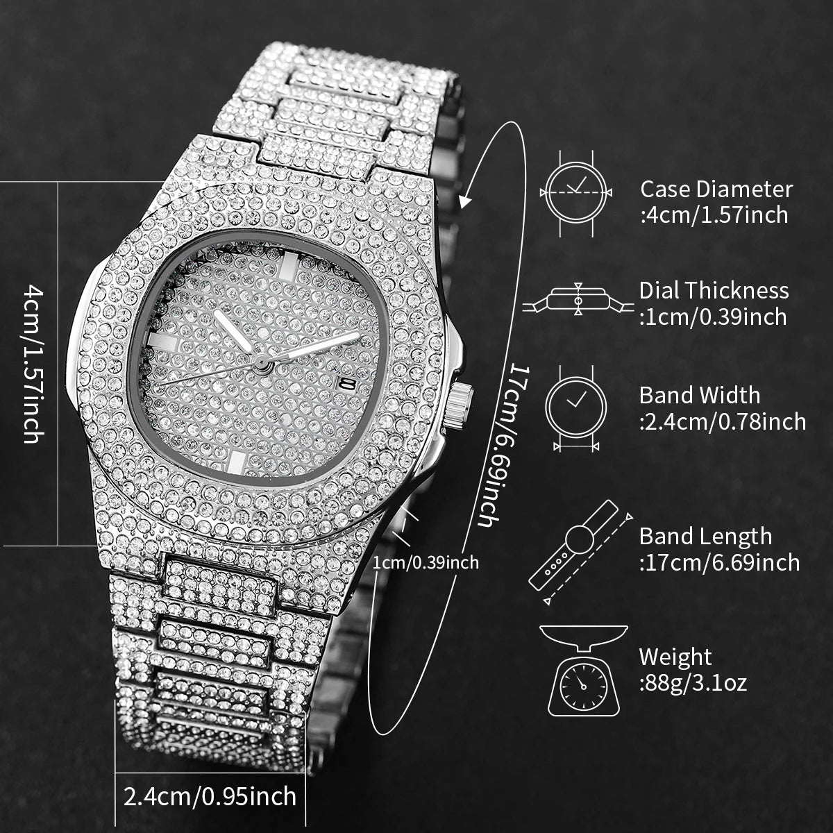 Luxury Men's Diamond Stainless Steel Watch