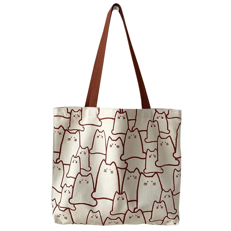 Cute Cat Canvas Tote Bag – Japanese Style Shoulder Bag