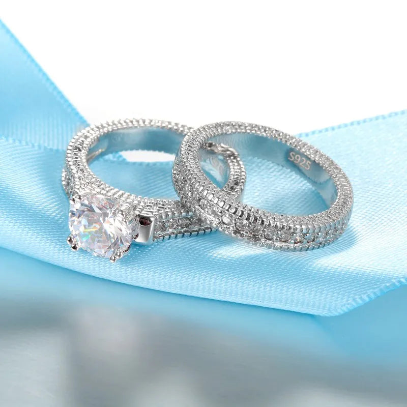 Couple’s 925 Silver color Cubic Zirconia Ring