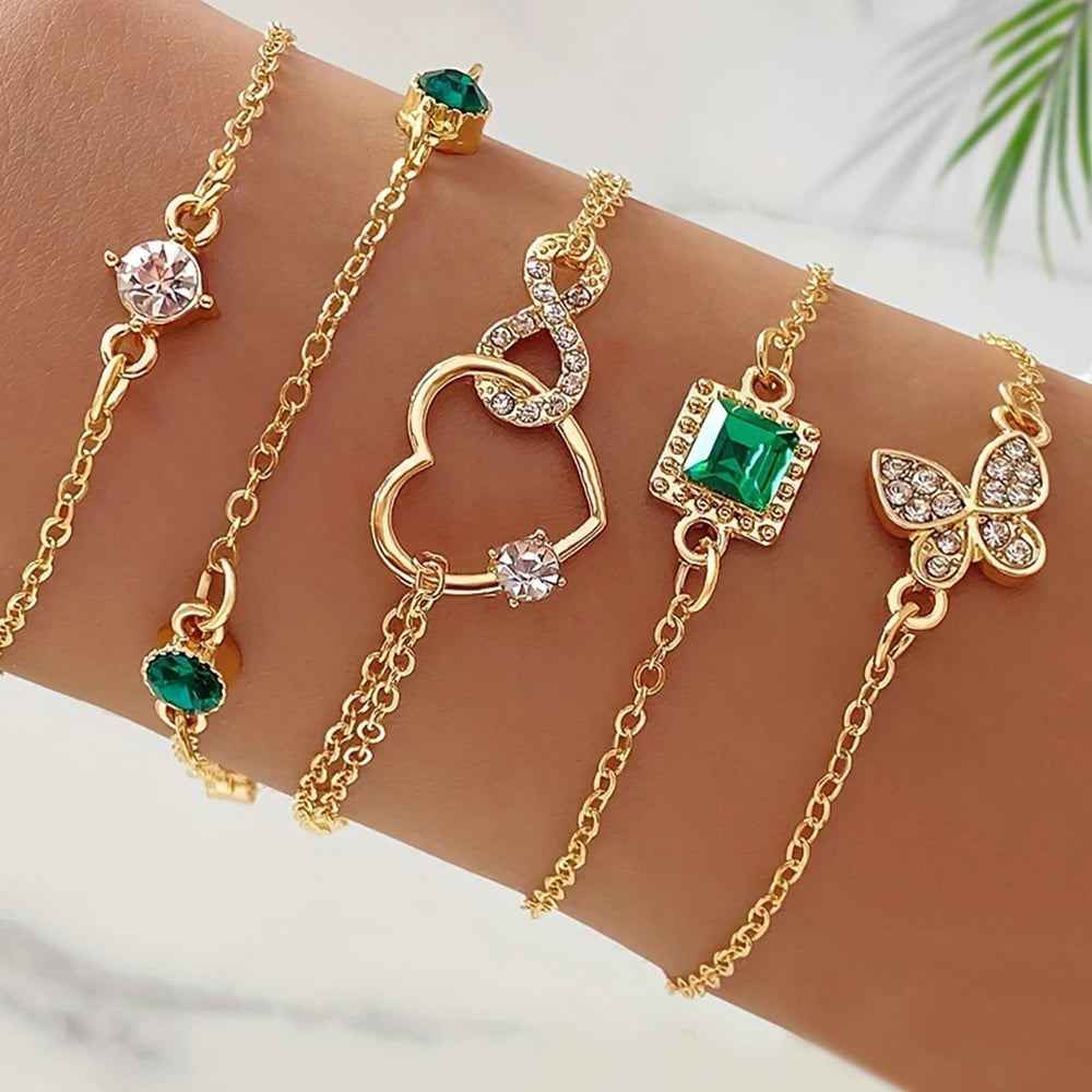 5-Piece Vintage Infinity Rhinestone Bracelet Set