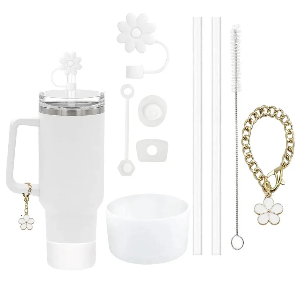 9-Piece Stanley Cup Accessory Set with Lids, Straws & Flower Charm.