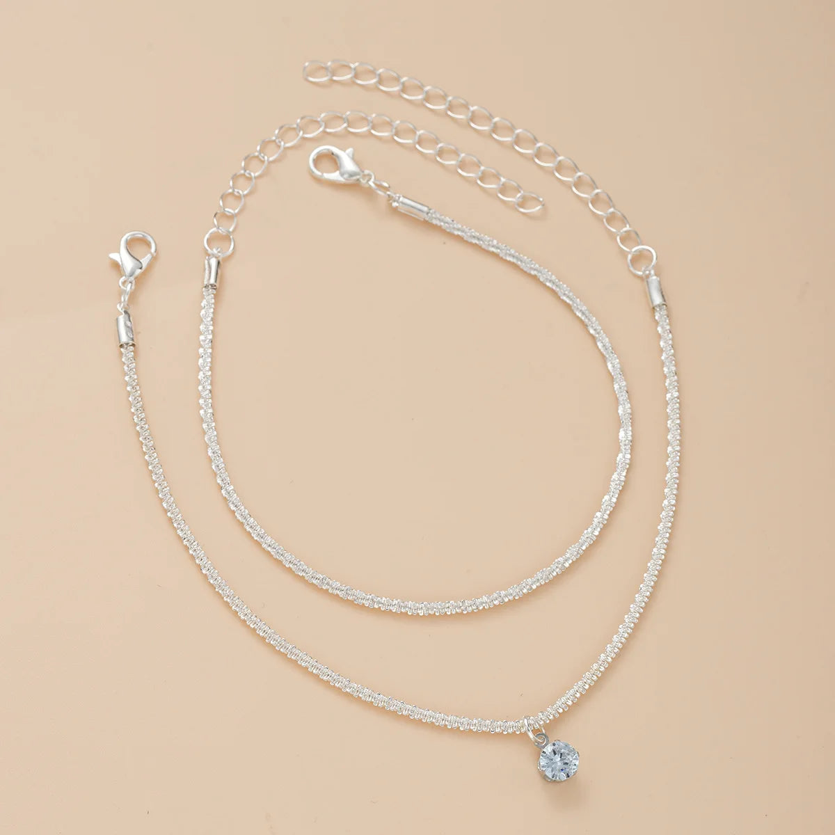 2pcs Sparkling Silver Star Anklet Set