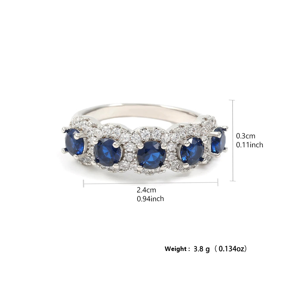 ZAKOL Blue Cubic Zirconia Ring – Silver Tone