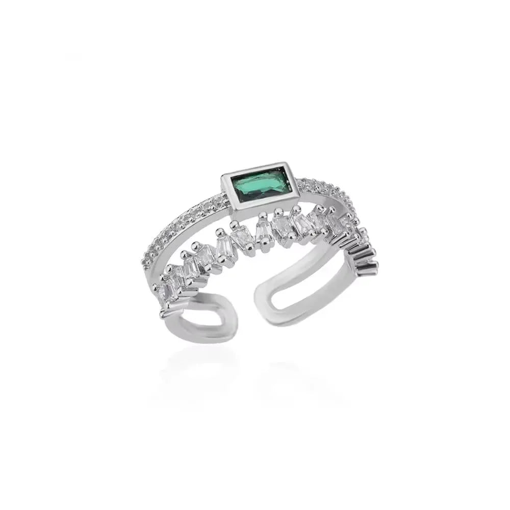 Light Green Retro Double Layer Zircon Ring for Women