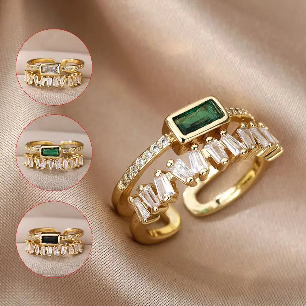 Light Green Retro Double Layer Zircon Ring for Women