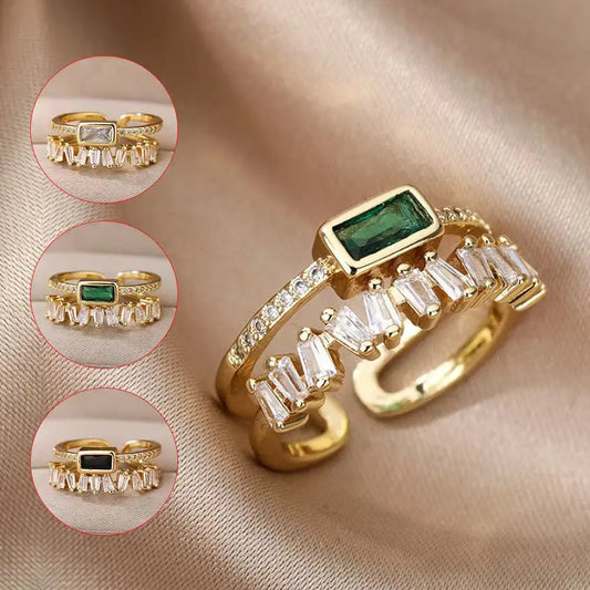 Light Green Retro Double Layer Zircon Ring for Women