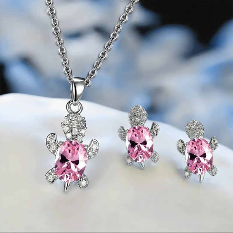 3pcs Silver-Plated Turtle Jewelry Set – Necklace & Earrings