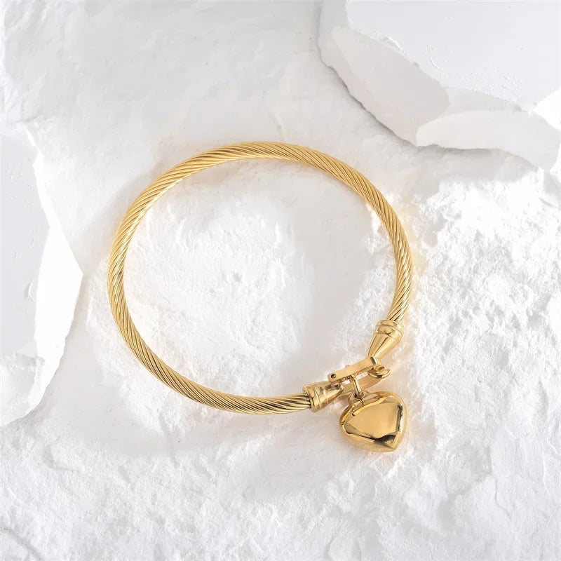 Gold Stainless Steel Heart Bangle