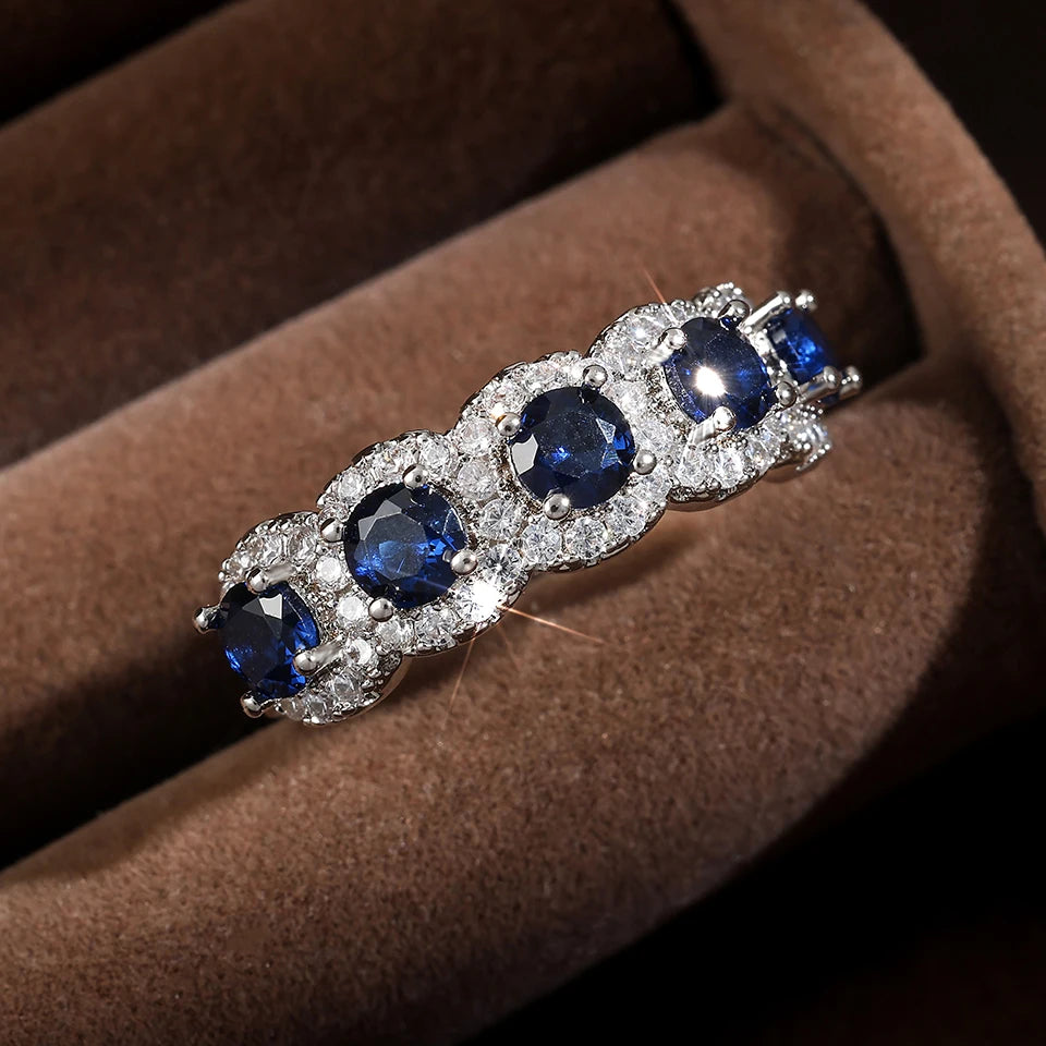 ZAKOL Blue Cubic Zirconia Ring – Silver Tone