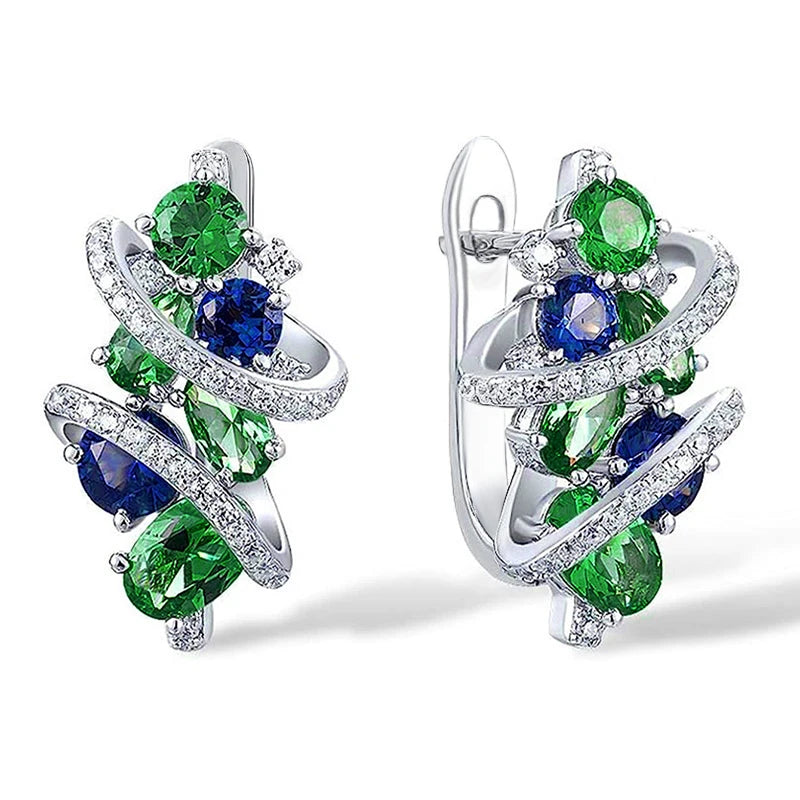 Green/Blue Cubic Zirconia Hoop Earrings for Women