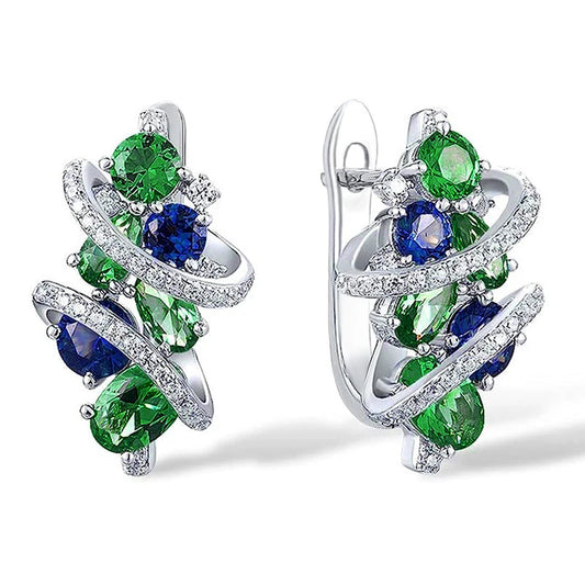 Green/Blue Cubic Zirconia Hoop Earrings for Women