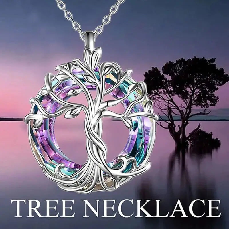 Tree of Life Necklace with Crystals and Celtic Design