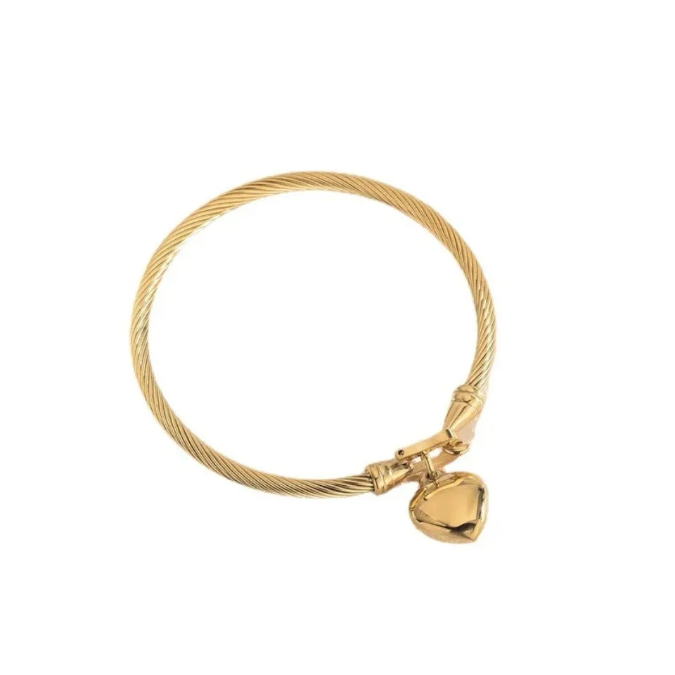 Gold Stainless Steel Heart Bangle