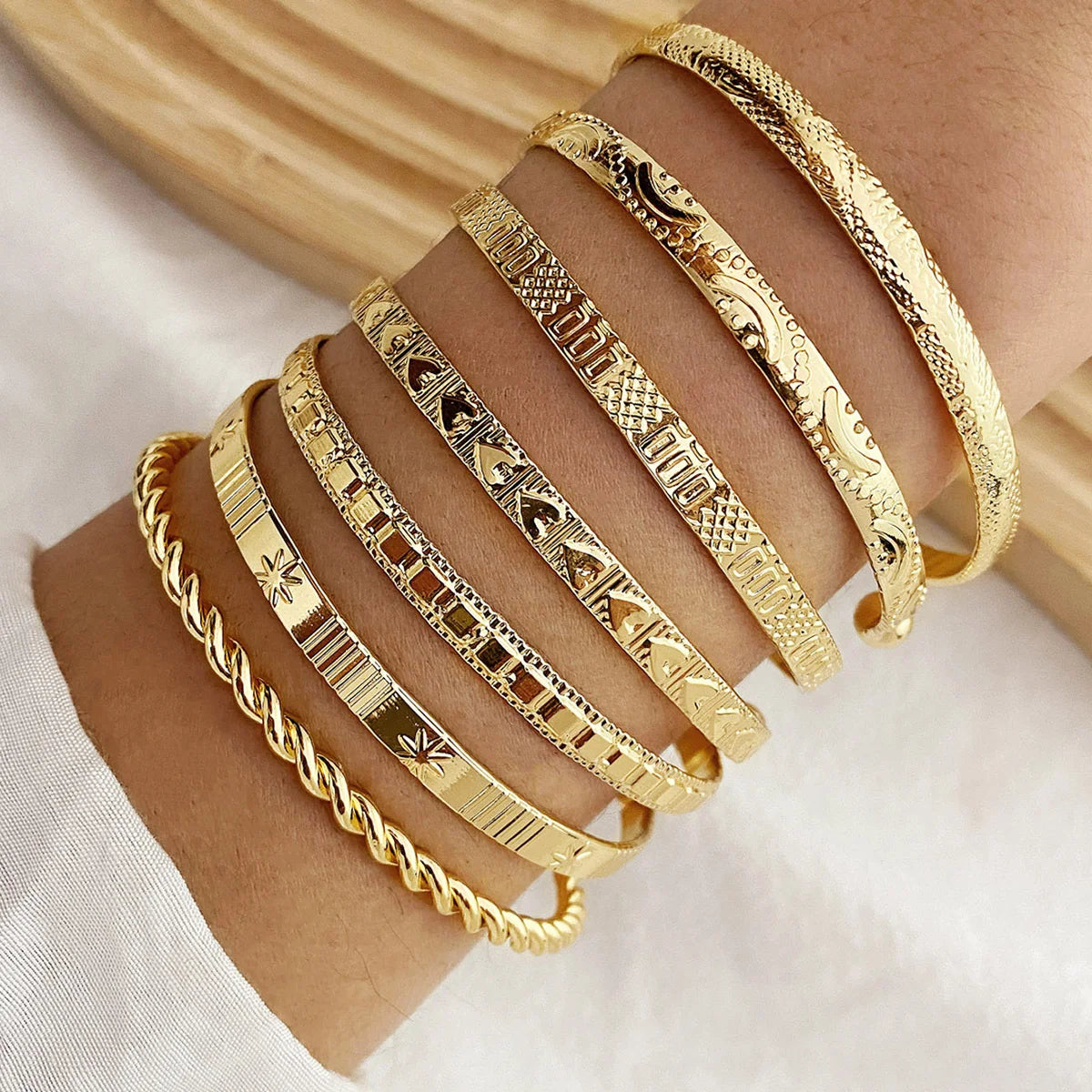 7-Piece Punk Gold Bracelets Set for