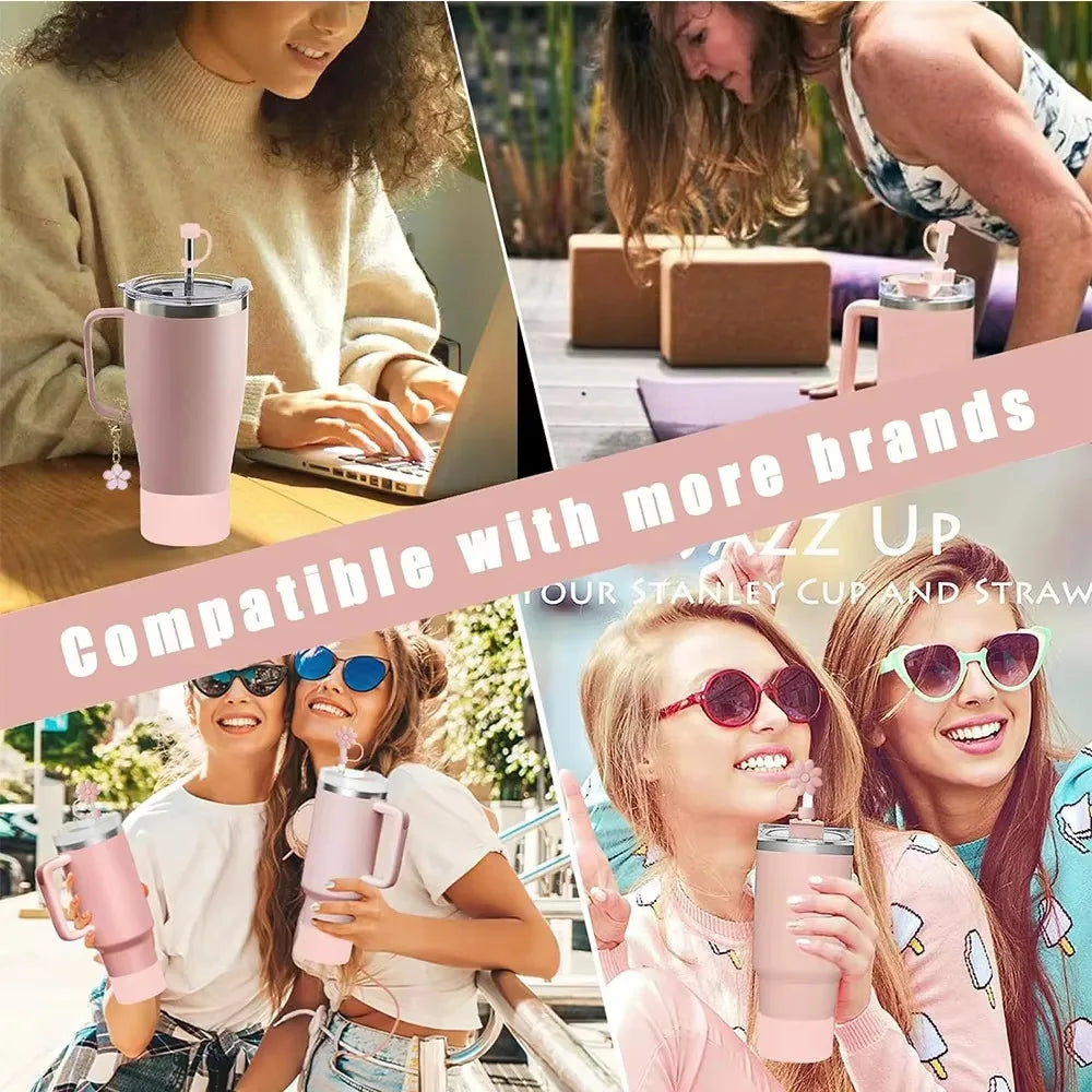 9-Piece Stanley Cup Accessory Set with Lids, Straws & Flower Charm.