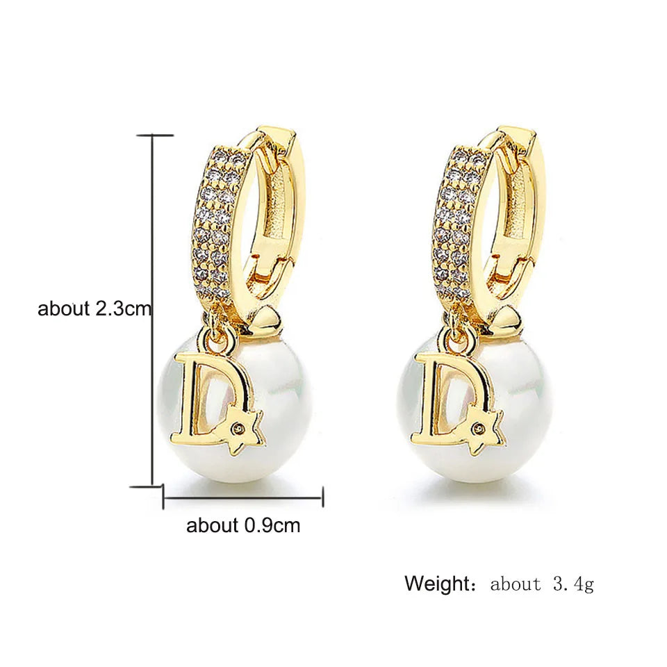 Korean Pearl Drop Hoop Earrings for Women