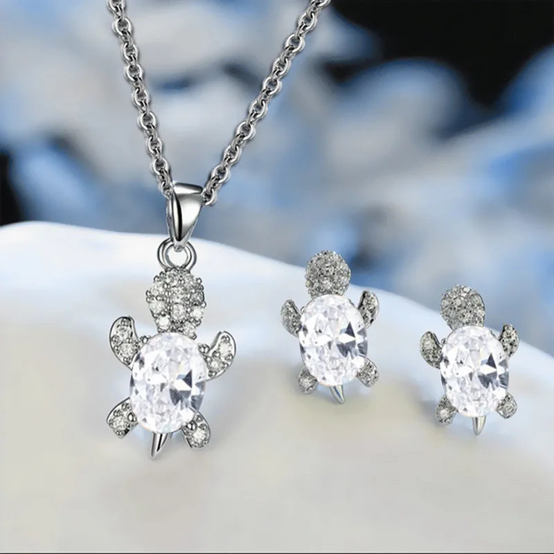 3pcs Silver-Plated Turtle Jewelry Set – Necklace & Earrings