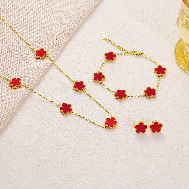 Plum Blossom 3-Piece Jewelry Set – Necklace & Bracelet