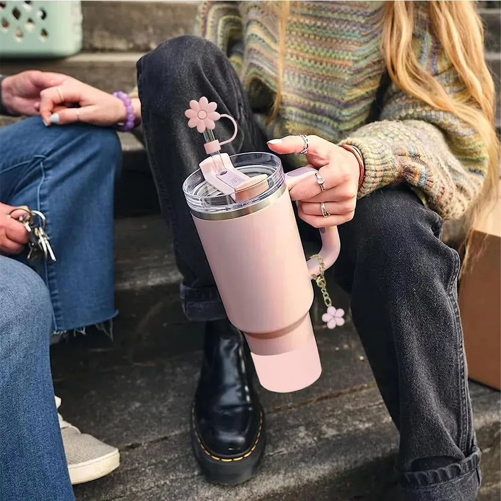 9-Piece Stanley Cup Accessory Set with Lids, Straws & Flower Charm.