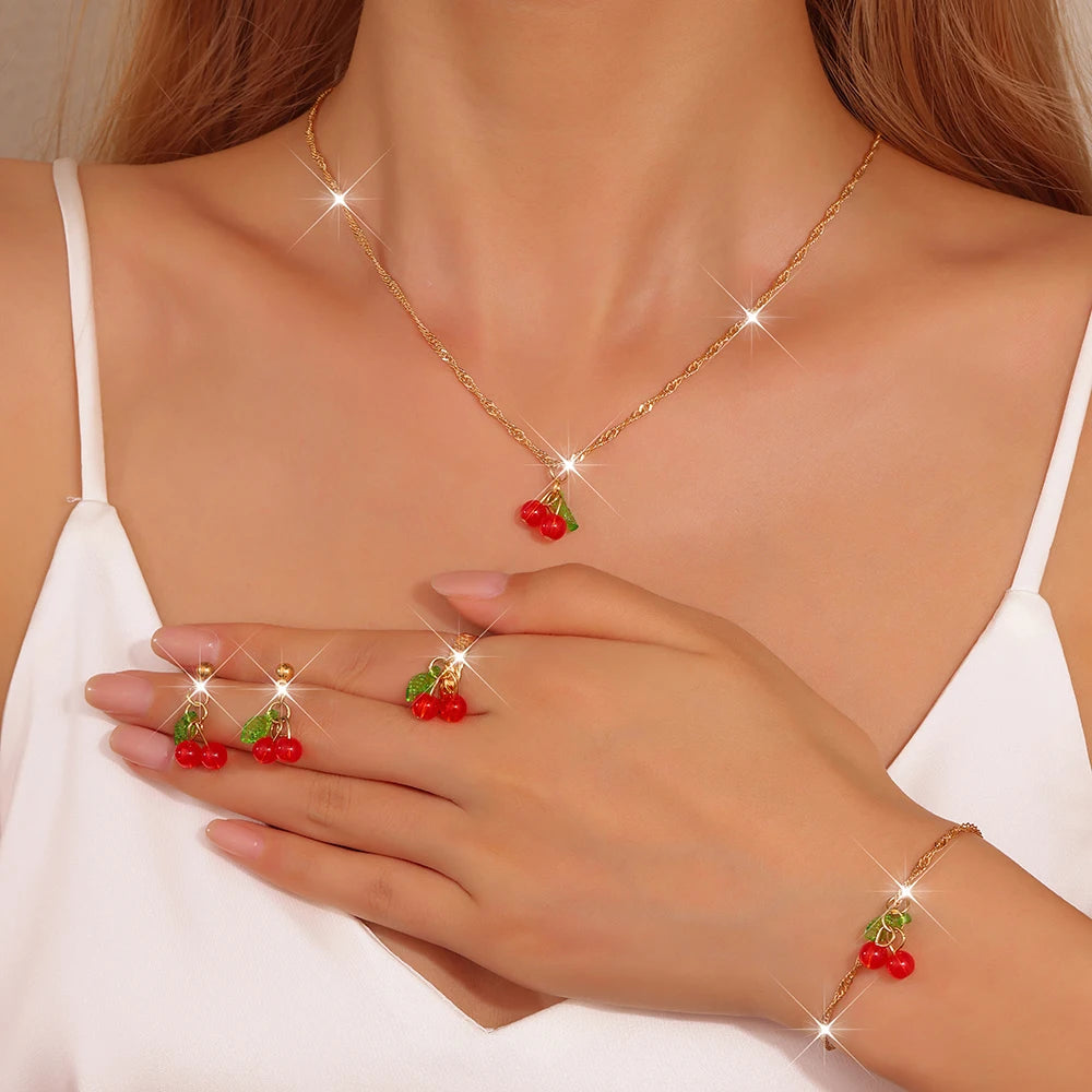 Elegant Gold Heart Rhinestone 5-Piece Jewelry Set