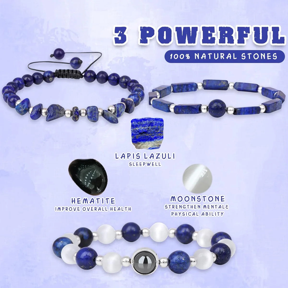 3-Piece Amethyst Healing Bracelet Set