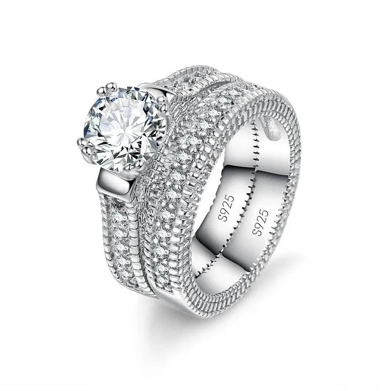 Couple’s 925 Silver color Cubic Zirconia Ring