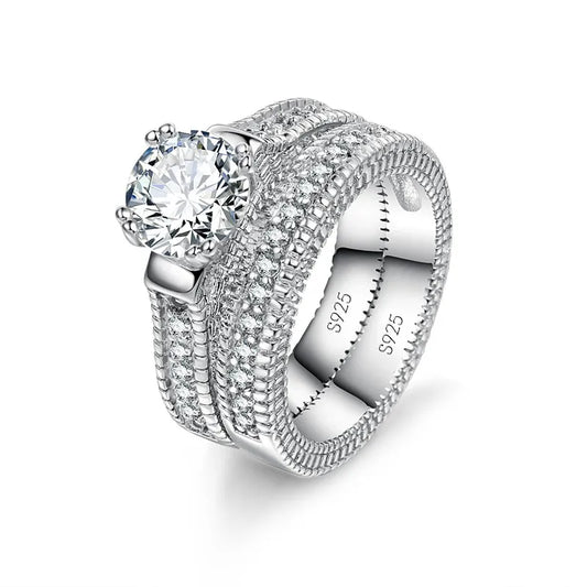 Couple’s 925 Silver color Cubic Zirconia Ring