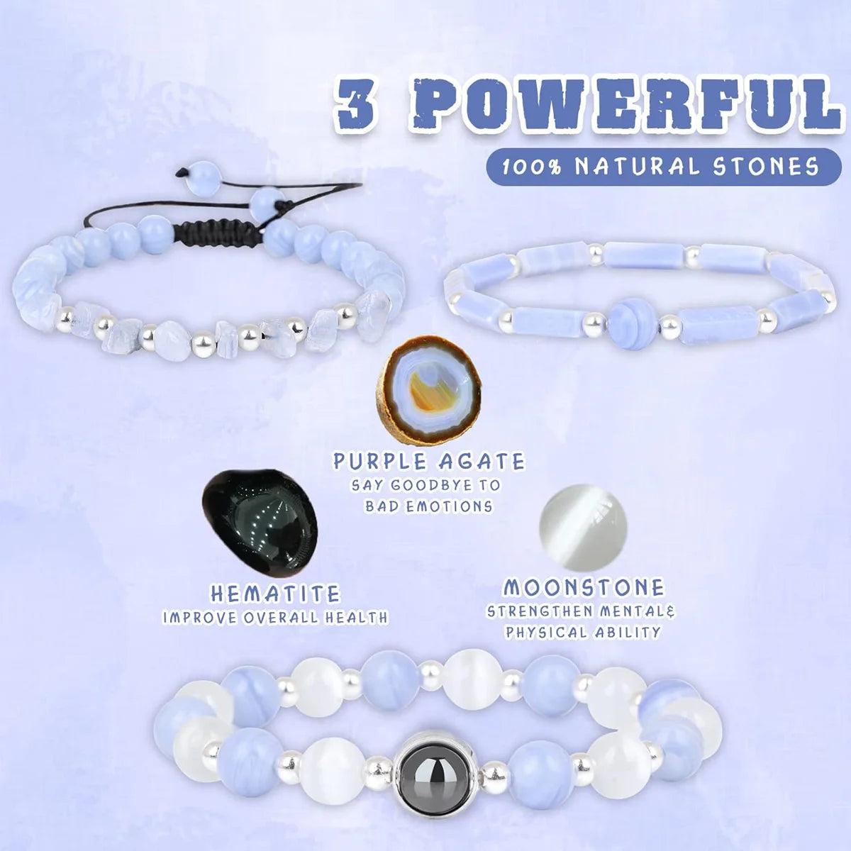 3-Piece Amethyst Healing Bracelet Set