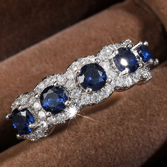 ZAKOL Blue Cubic Zirconia Ring – Silver Tone