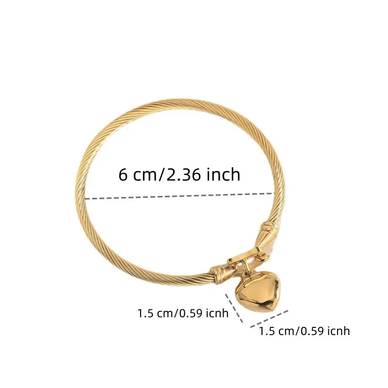 Gold Stainless Steel Heart Bangle