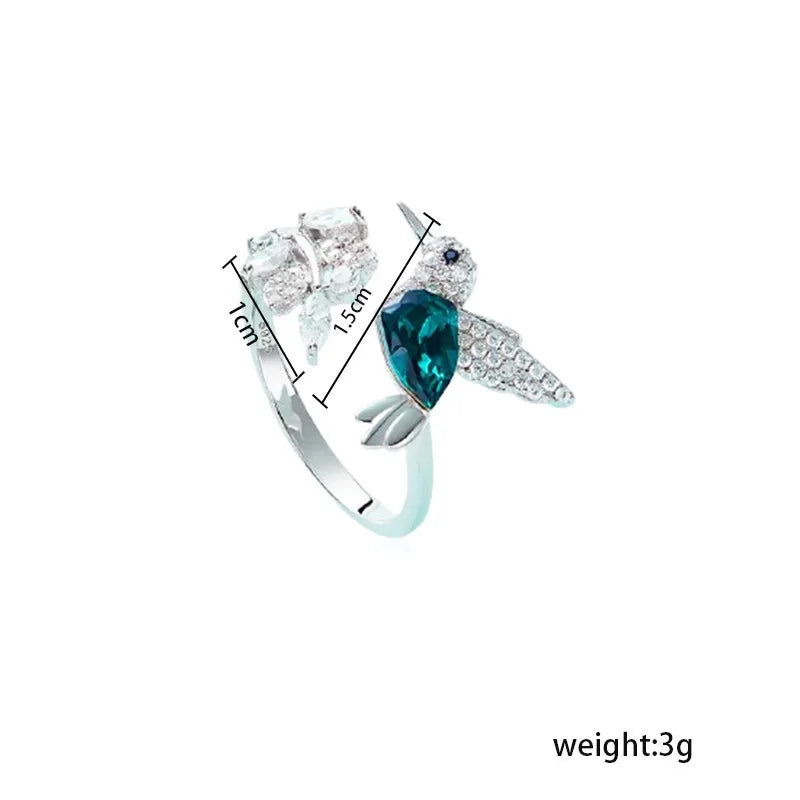 Adjustable Hummingbird Ring with Natural Blue Stone