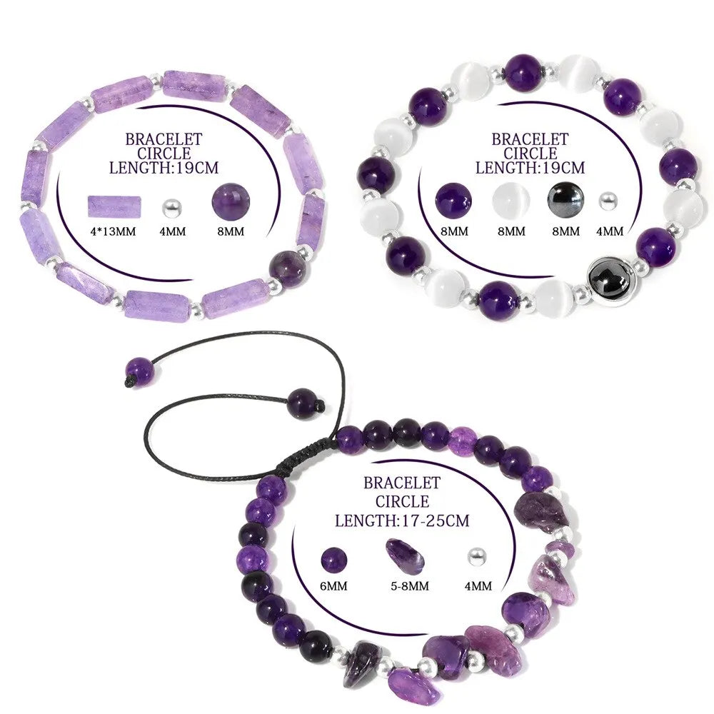 3-Piece Amethyst Healing Bracelet Set