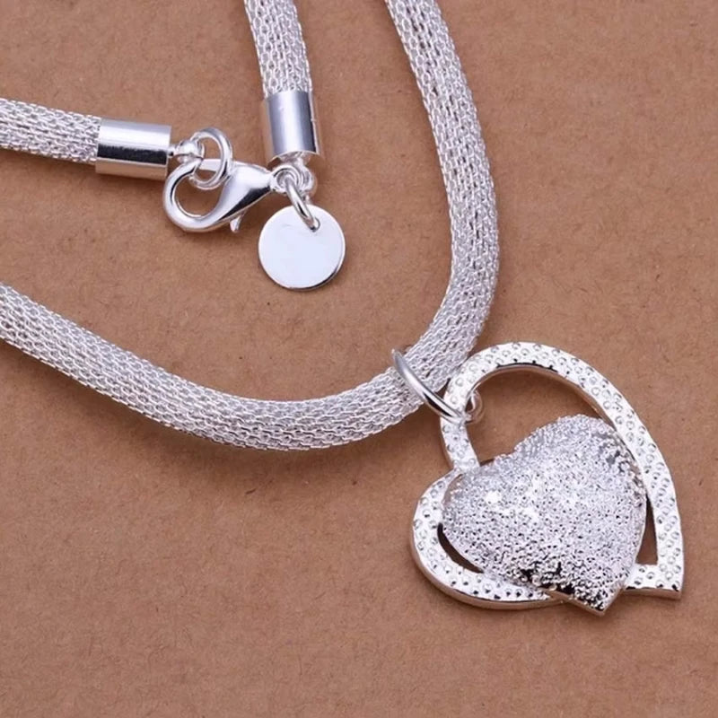 925 Sterling Silver Heart Charm Necklace – 18 Inches Luxury Jewelry