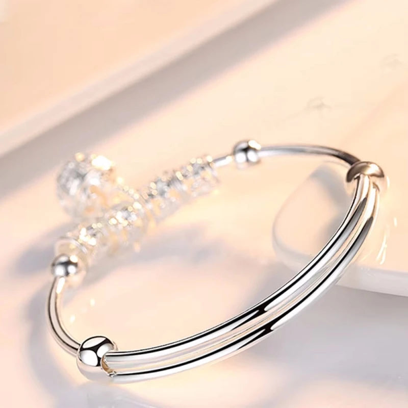 925 Silver color Adjustable Bell Bangle Bracelet.