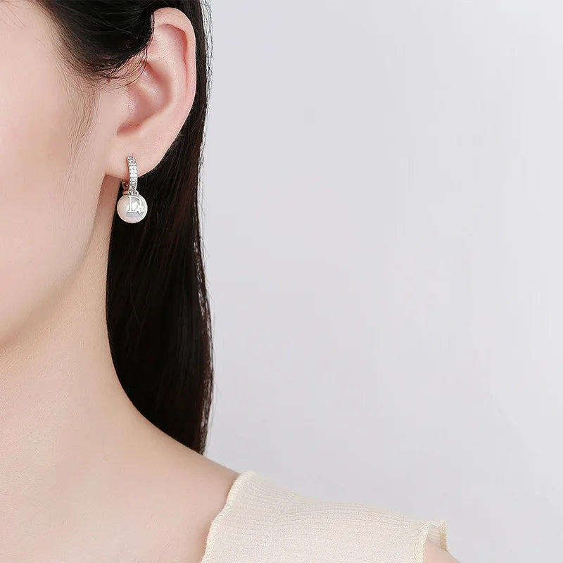 Korean Pearl Drop Hoop Earrings for Women