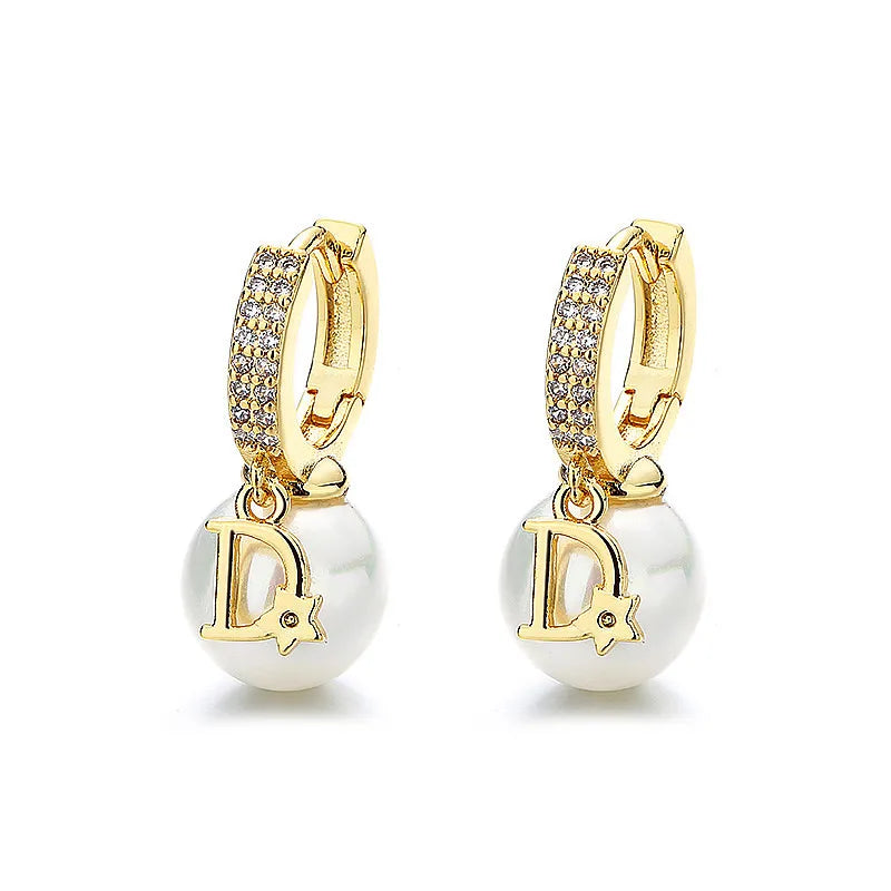 Korean Pearl Drop Hoop Earrings for Women