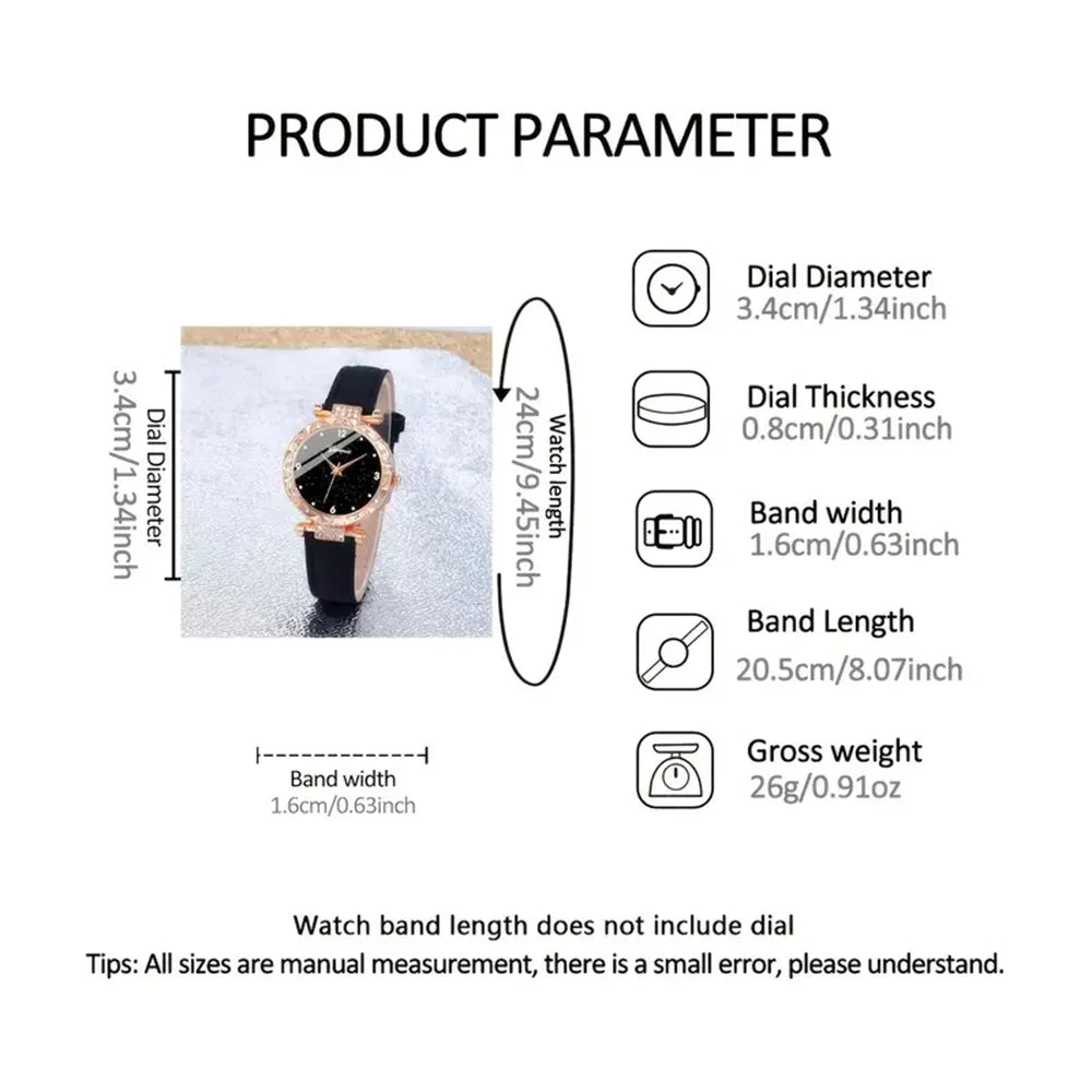 Luxury Rhinestone Watch & Bracelet Set (5 Pcs)