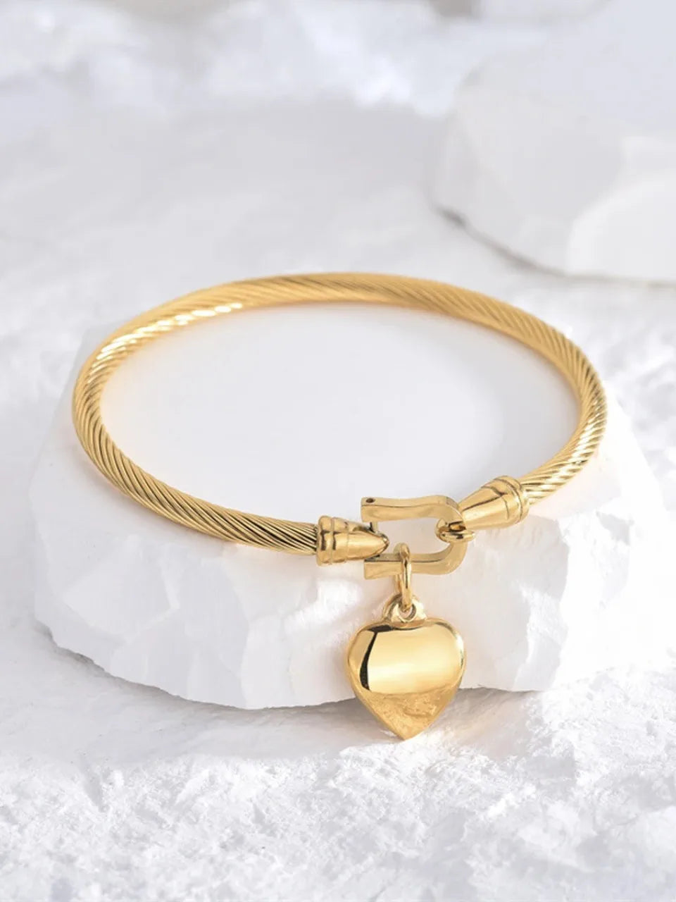 Gold Stainless Steel Heart Bangle