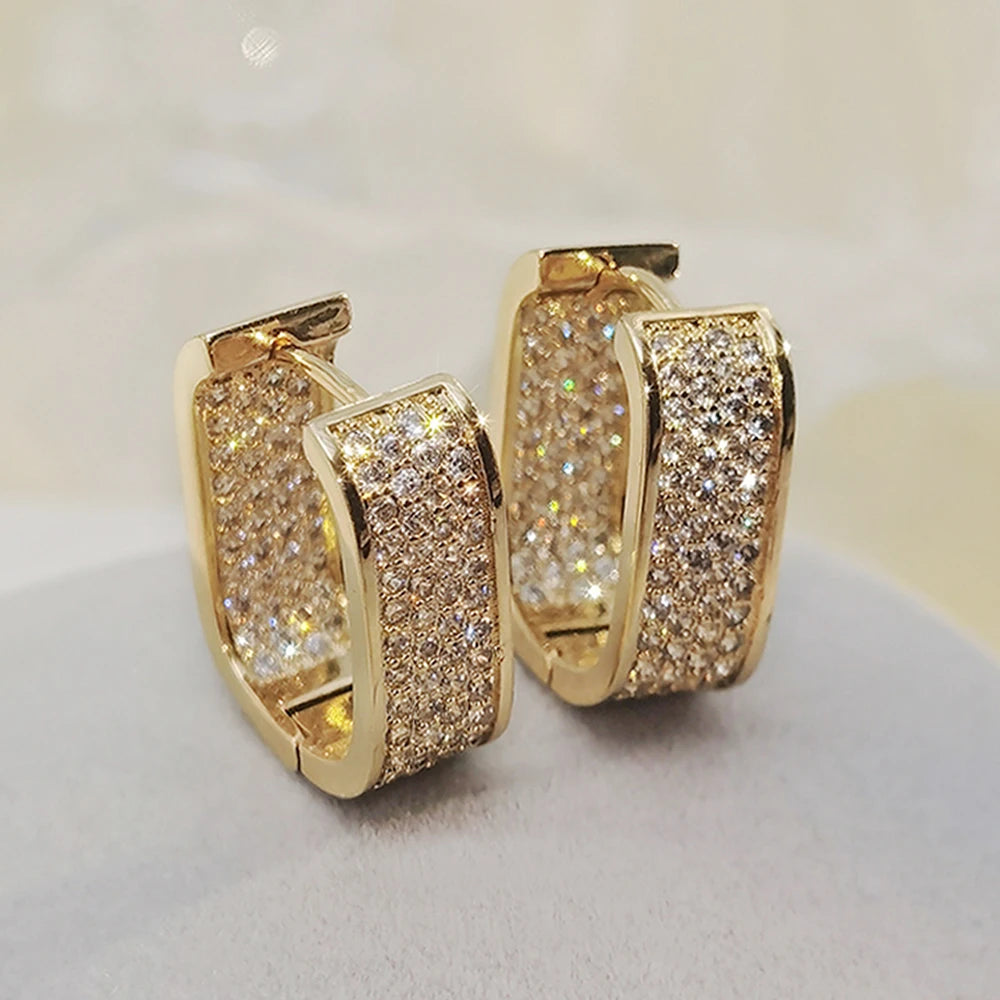 Huitan CZ Hoop Earrings – Fashion Silver & Gold for Women