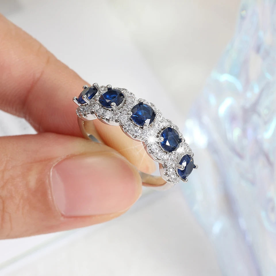 ZAKOL Blue Cubic Zirconia Ring – Silver Tone