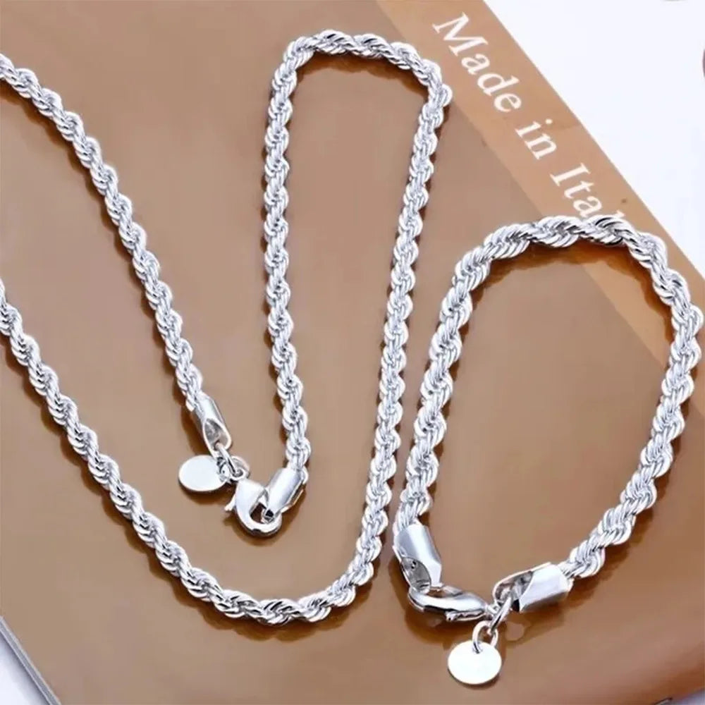 4mm Twisted Chain Necklace & Bracelet Set (2 Pcs)